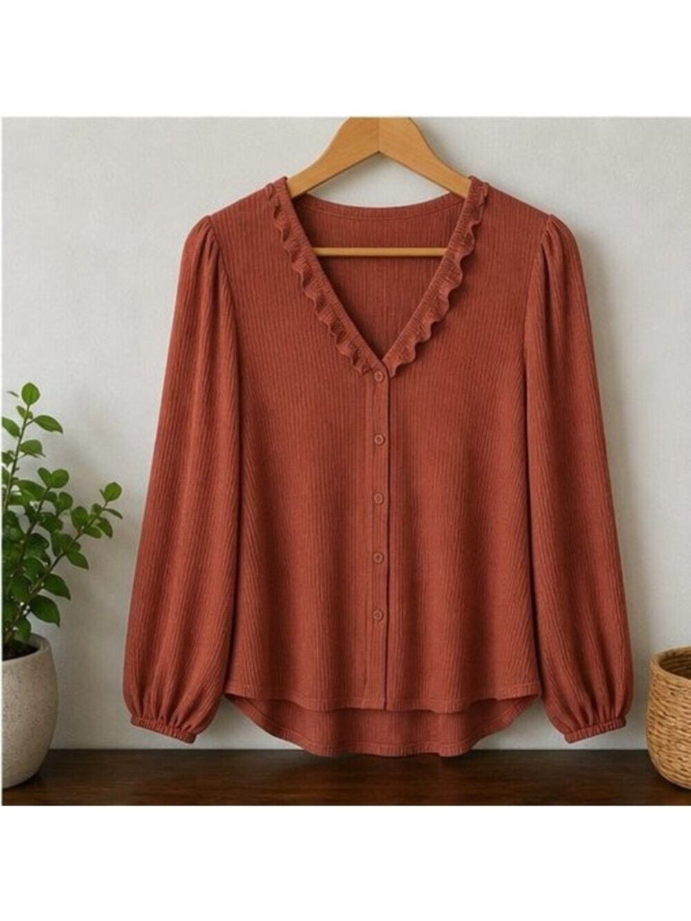 Rust Ruffle Blouse